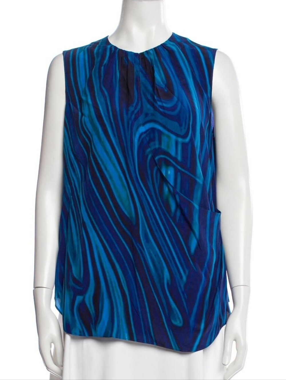 STUNNING Akris Punto Watercolor Print Blue Mulberry Silk Top, Size 6